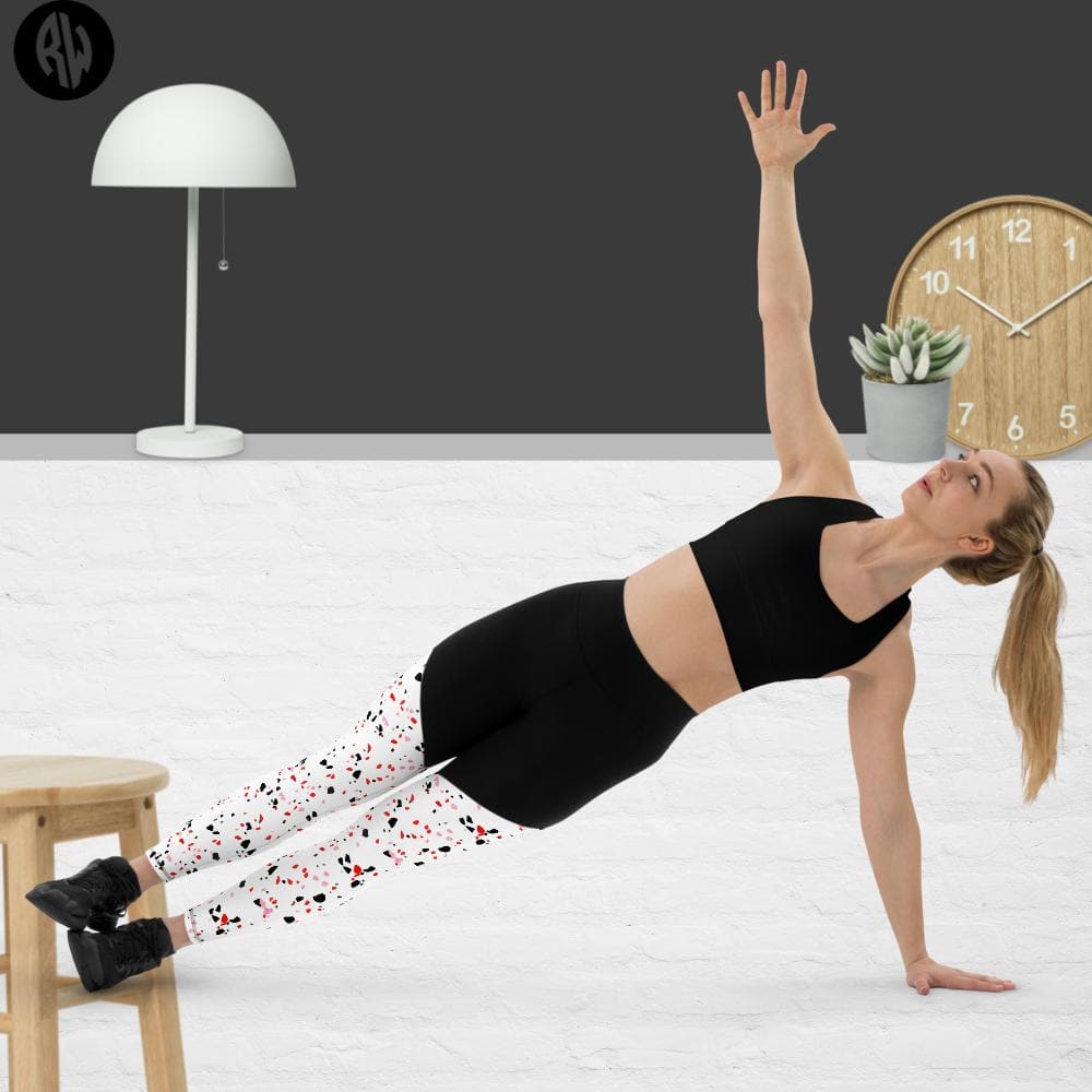Radiant fitness leggings, with a black with white and red contrast design, unique styles for all women's fitness levels. Shop Revive Sportswear.