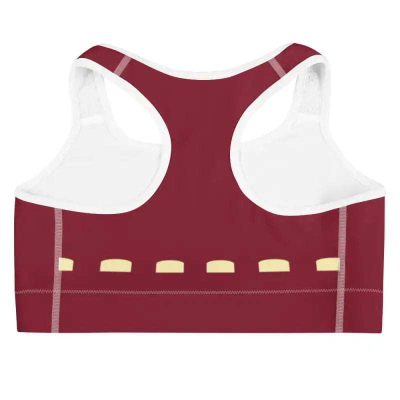 Burgundy sports bra with white trim, perfect for plus size activewear and workouts