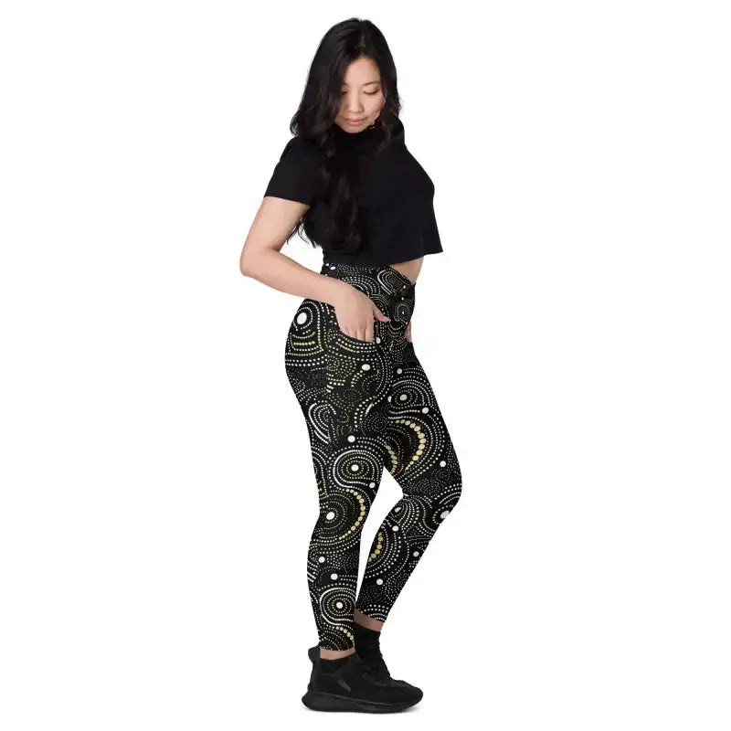 Woman wearing stylish crossover leggings perfect for workout and plus size activewear