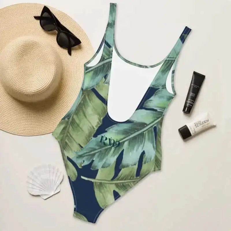 Leaf-patterned Flora One-Piece Swimsuit for plus size activewear and beach workout fun