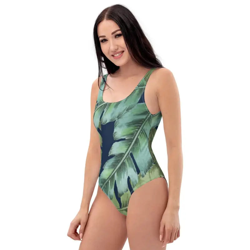 Leaf-patterned Flora One-Piece Swimsuit perfect for plus size activewear and summer fun