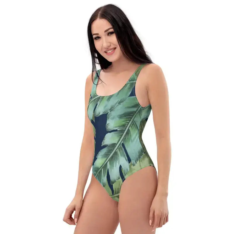 Leaf-patterned Flora One-Piece Swimsuit perfect for plus size activewear and summer fun