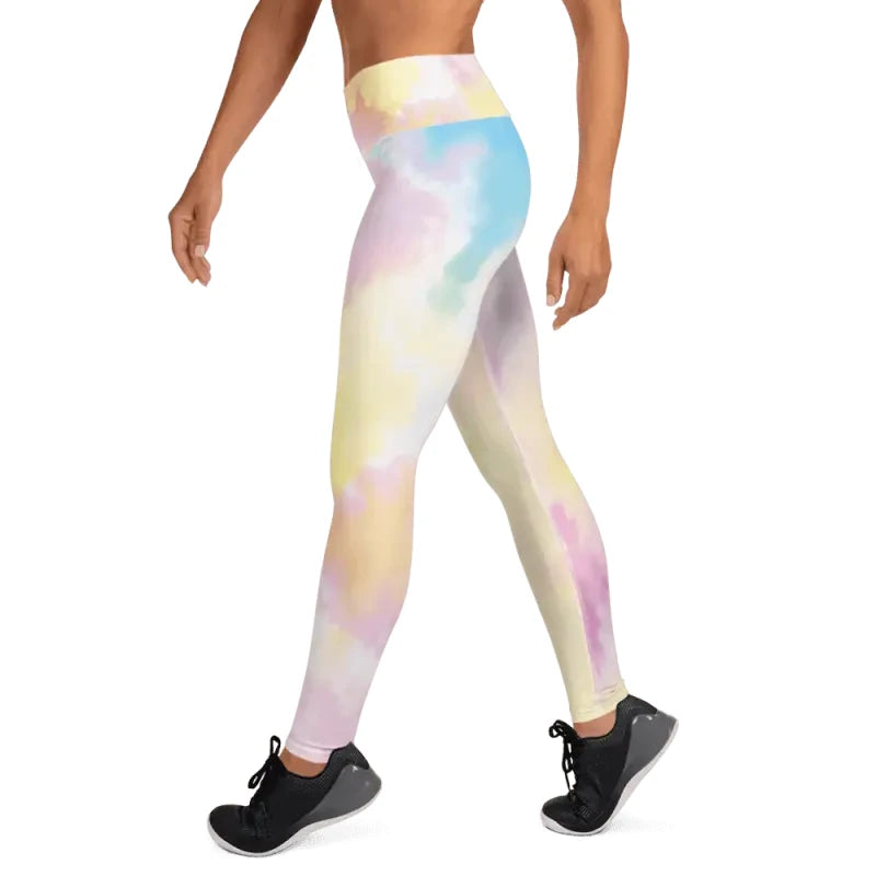 Pastel tie-dye high waisted yoga leggings for comfy workout style