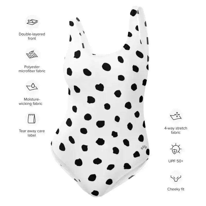 White and black polka dot swimsuit Dotty, perfect plus size activewear for summer fun