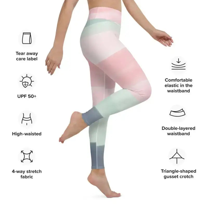 Pastel rainbow striped yoga leggings with high waist for comfortable workout style
