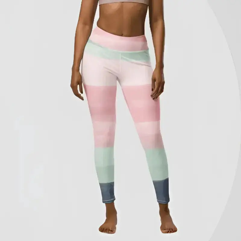 Pastel Rainbow Striped Yoga Leggings showcasing colorful striped yoga leggings for style
