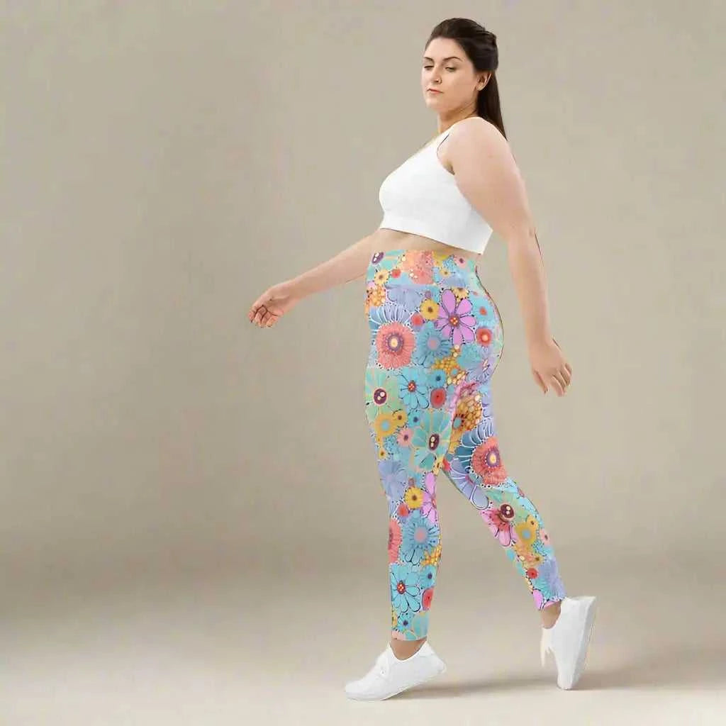Woman rocking floral activewear leggings with a comfy wide elastic waistband