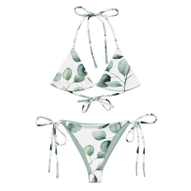 Eucalyptus-patterned Recycled String Bikini Tropical Leaf with removable padding for beach fun