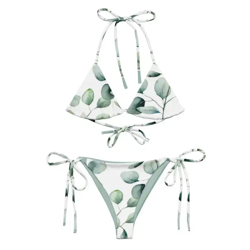 Eucalyptus-patterned Recycled String Bikini Tropical Leaf with removable padding for beach fun