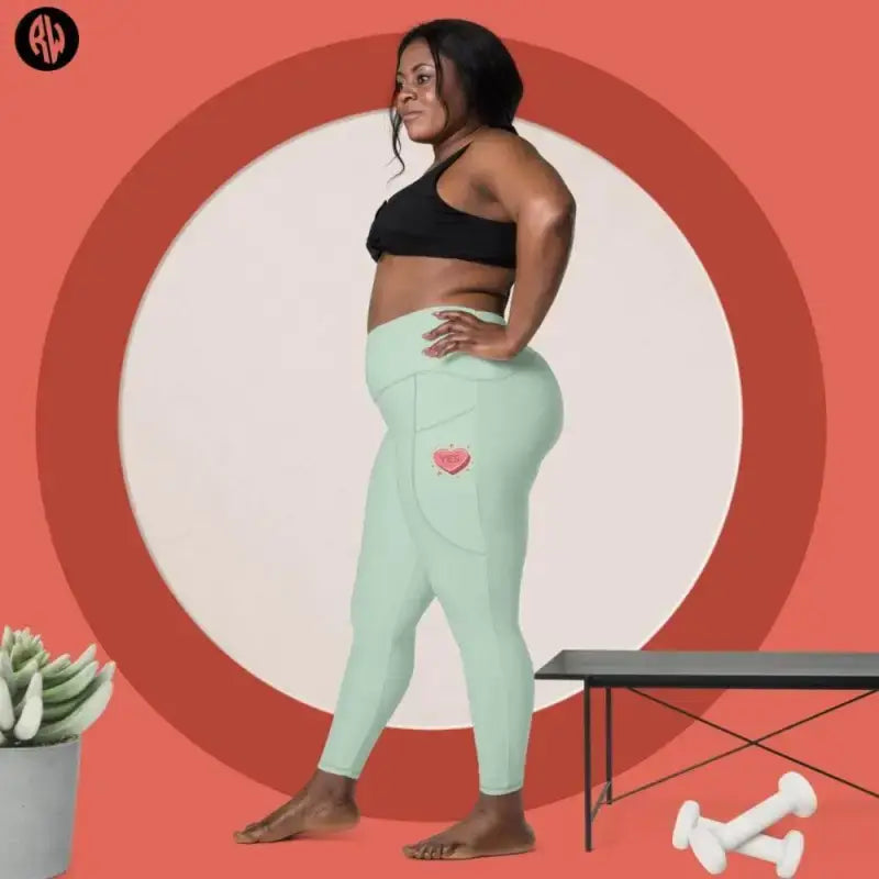Mint green revive leggings with pockets and small heart detail perfect for workouts