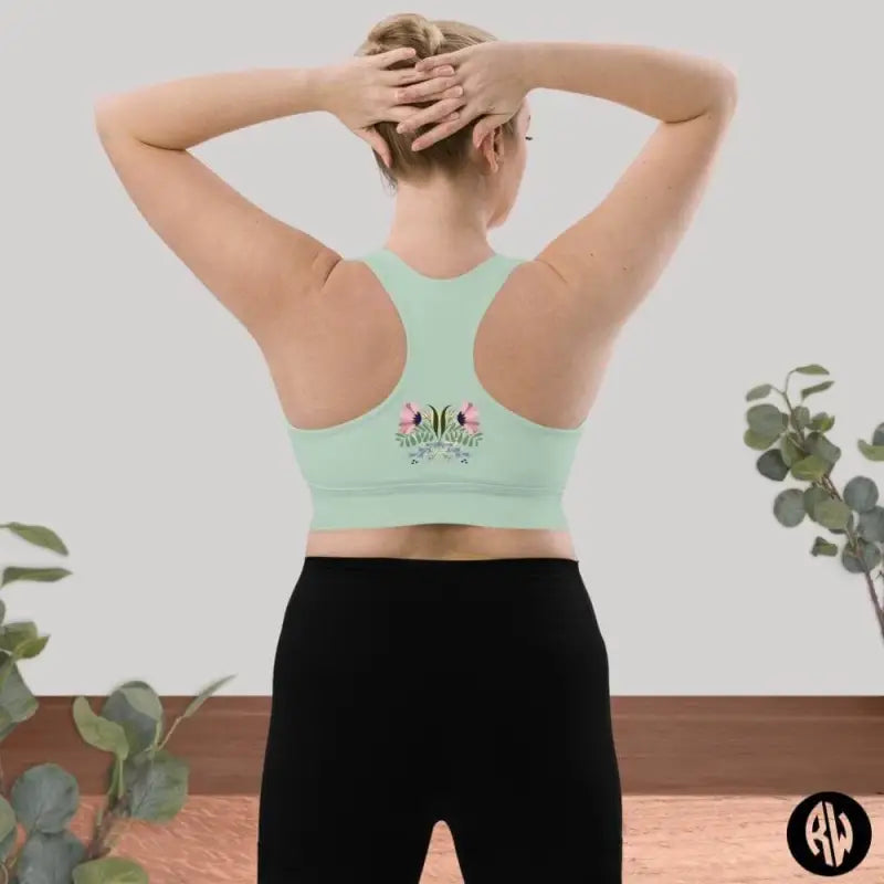 Light green Revive Longline Sports Bra in Ocean Green, perfect for active longline sports enthusiasts