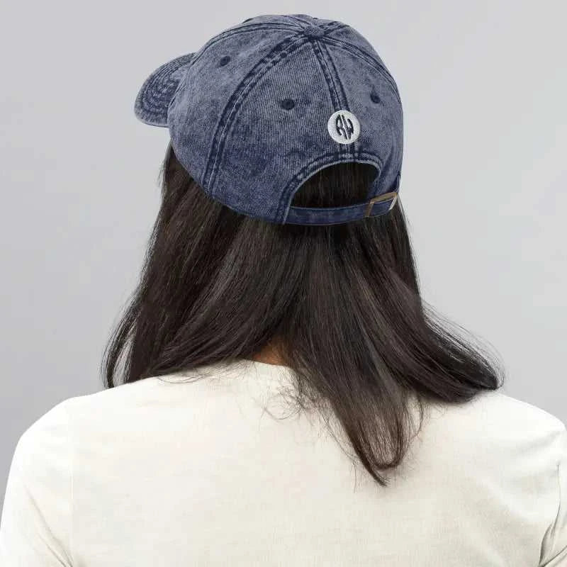Distressed denim vintage baseball cap perfect for workouts and matching your workout leggings