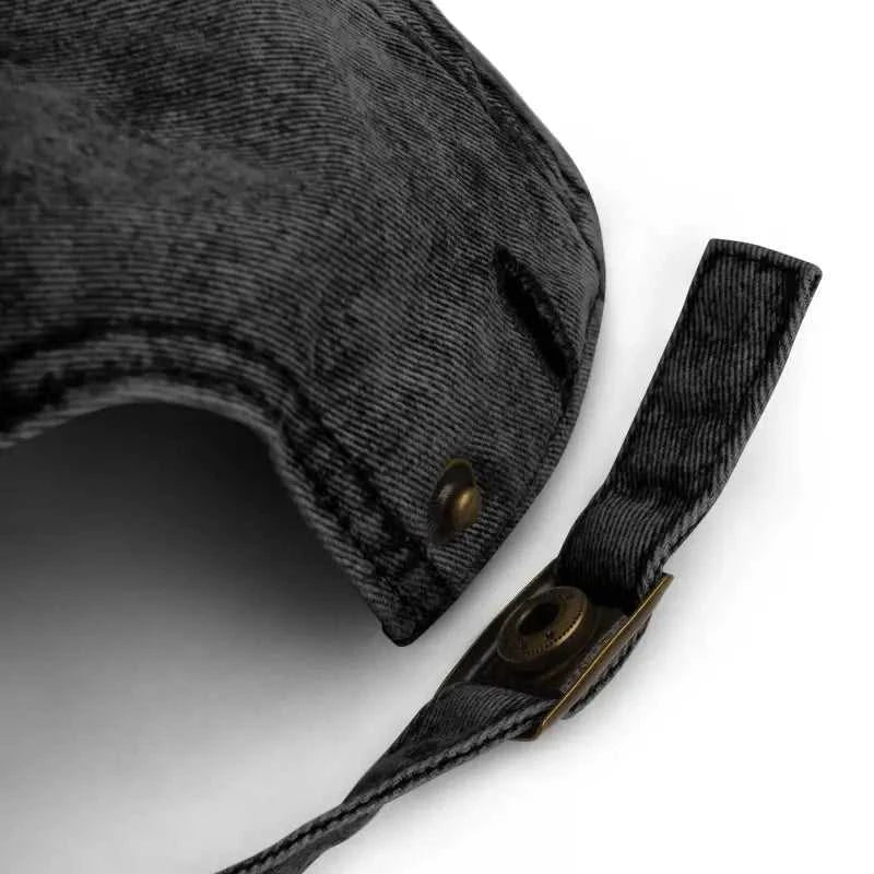 Black corduroy baseball cap with metal snaps in vintage cotton twill fabric