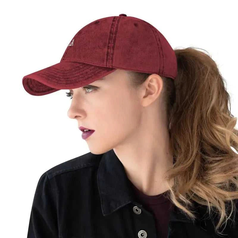 Vintage cotton twill baseball cap with small logo worn at an angle perfect for a retro look