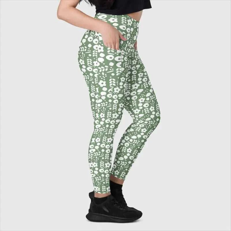 Floral patterned leggings with high waist support and side pockets for women