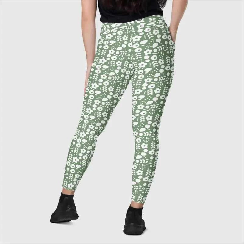 Floral patterned leggings with high waist support and side pockets for women