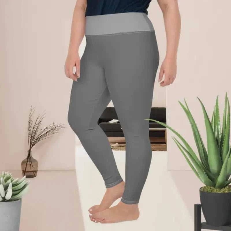 Gray high-waisted leggings for plus size activewear, perfect as workout leggings