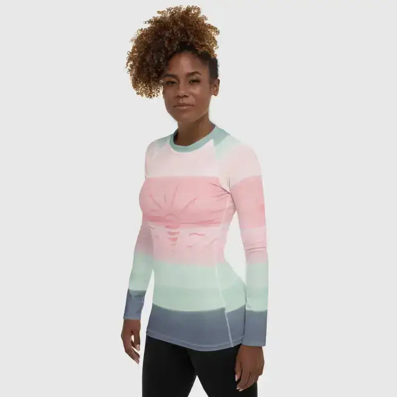 Green and Pink Striped Rash Guard