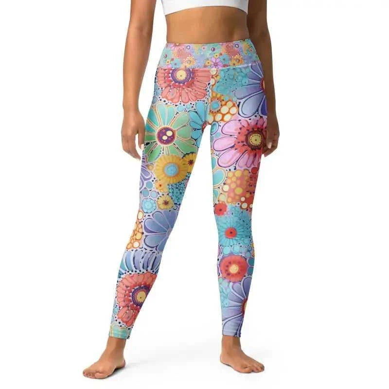 Stylish Floral Patterned Yoga Flower Workout Leggings made from soft microfiber yarn