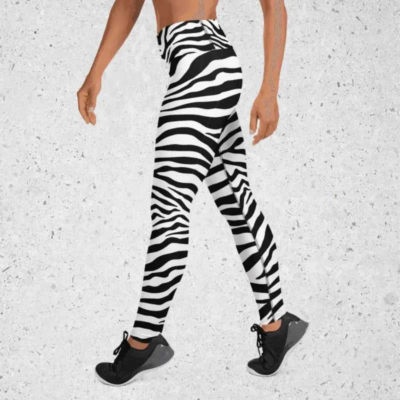 Zebra Leggings featuring bold zebra stripes, perfect high waist leggings for workouts