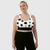 Women's longline sports bra in black and white print. Browse sports bras at Revive Wear Australia. 
