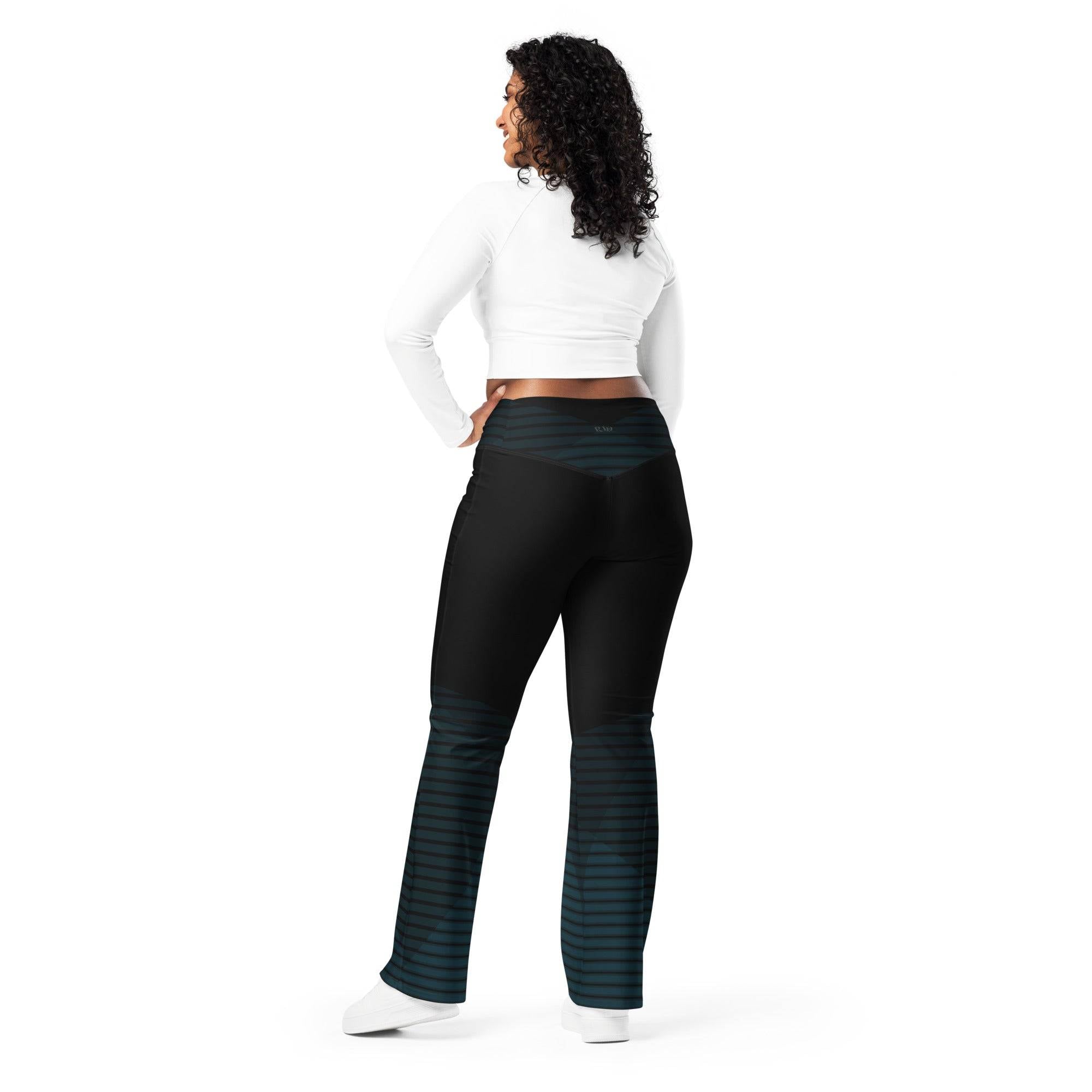 Black Flare Leggings with recycled polyester. Revive Wear's curve-hugging black flared leggings feature an on-trend flared cut that lifts and shapes. Shop from small to plus sizes with free shipping.