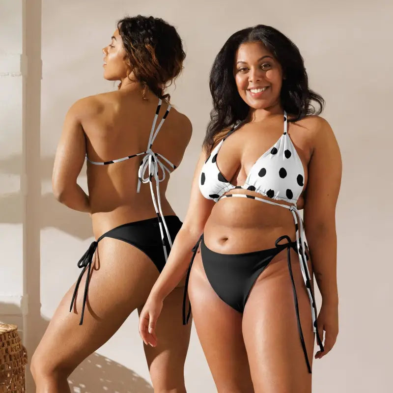 Black Recycled String Bikini Swimwear - Revive Wear     This recycled eco-friendly fabric string bikini swimwear features removable padding, straps that can be styled in multiple ways, including halter, crisscross or straight. Purchase with free shipping.