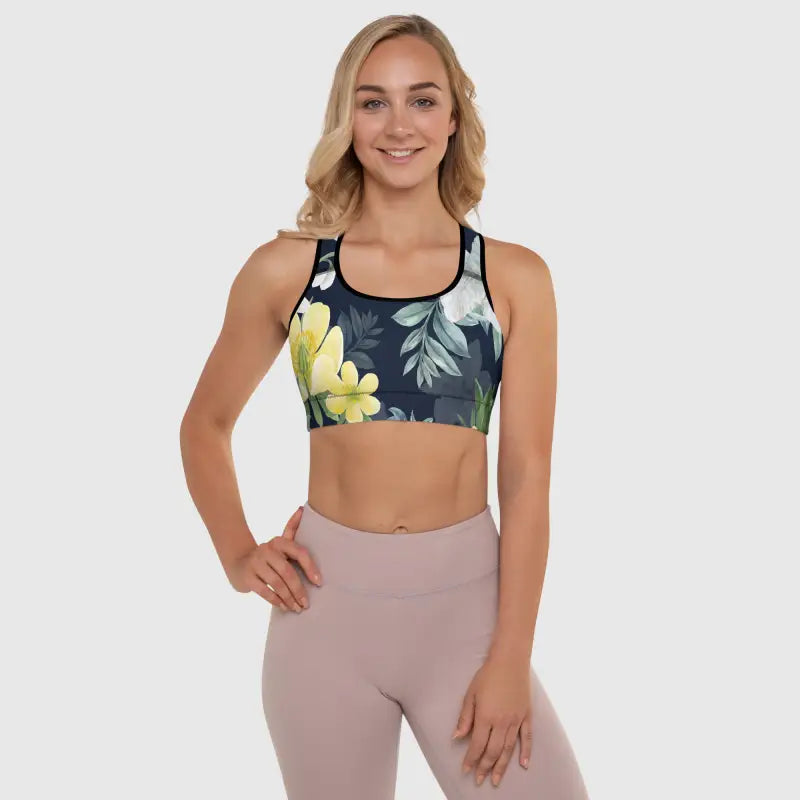 Fitness Floral Padded Sports Bra - XS