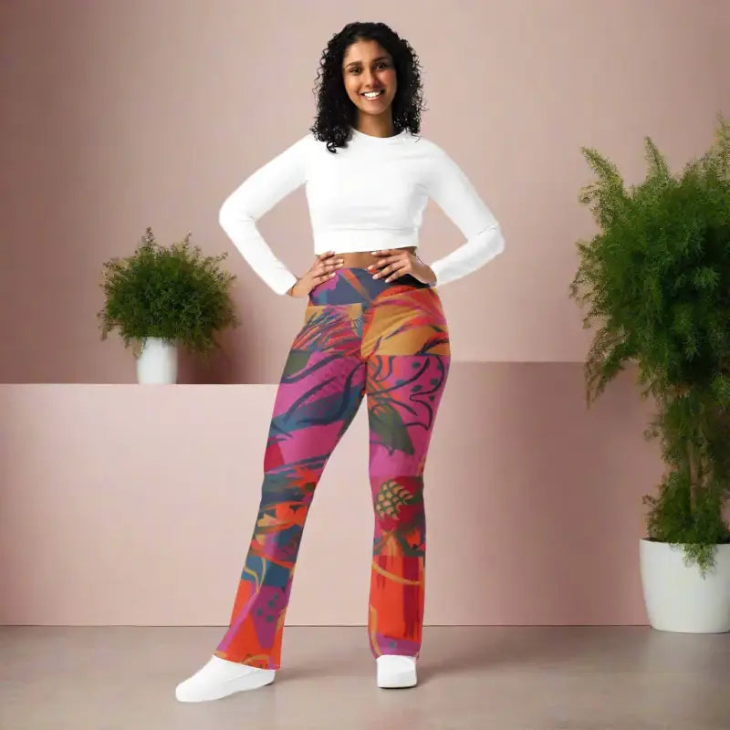 Flare Patterned Leggings by Revive Wear Australia.   These patterned flare leggings feature a high waist and back pocket. Enhance your curves in all the right places with this trendsetting flare cut.  Explore today.