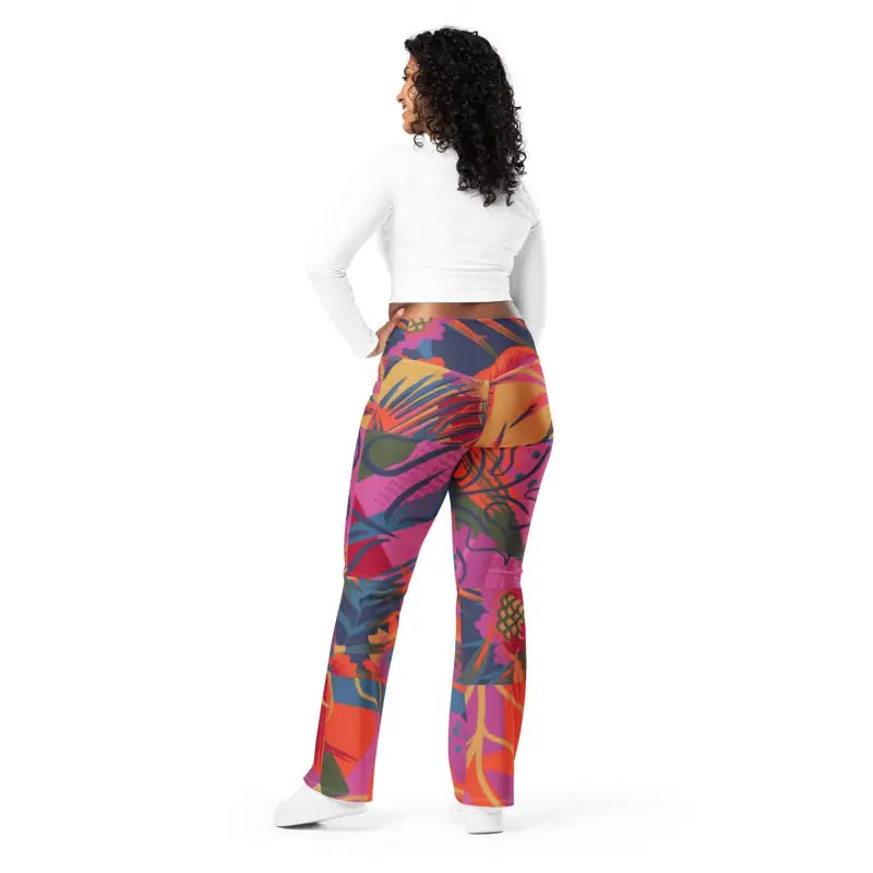 Flare Patterned Leggings - Revive Wear     These patterned flare leggings feature a high waist and back pocket. Enhance your curves in all the right places with this trendsetting flare cut.  Explore today.