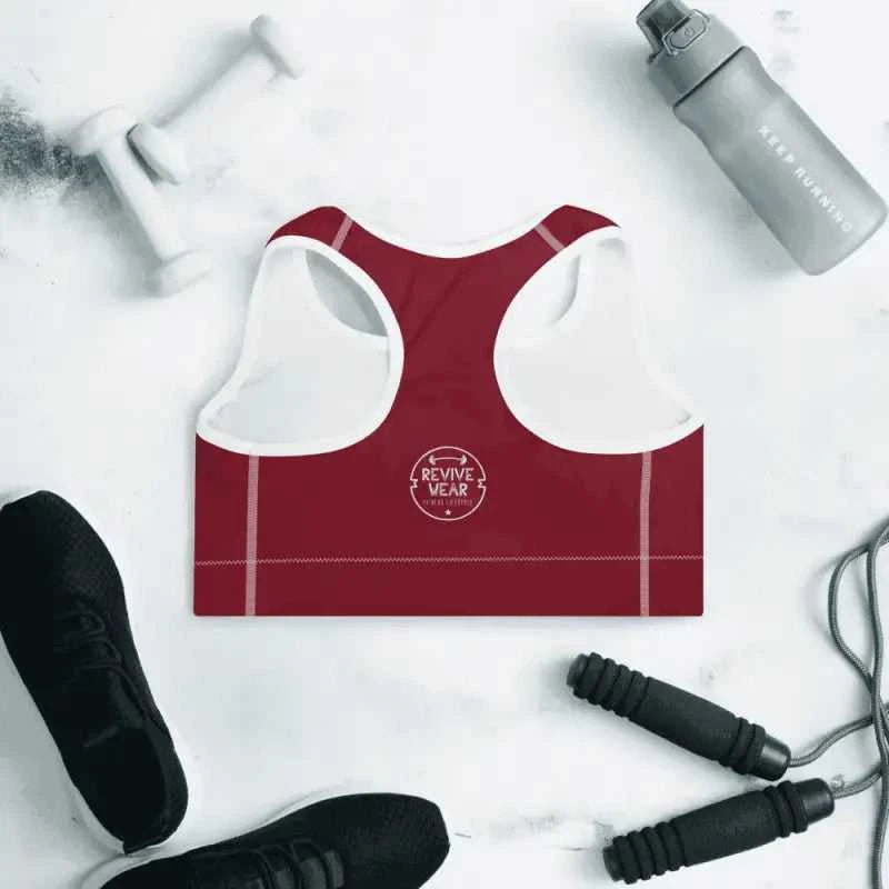 Burgundy Floral Padded Sports Bra for medium support during workouts and activities