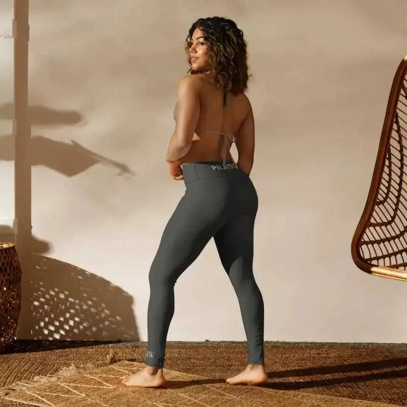 Gray Pilates Leggings featuring four-way stretch and soft microfiber yarn for ultimate comfort