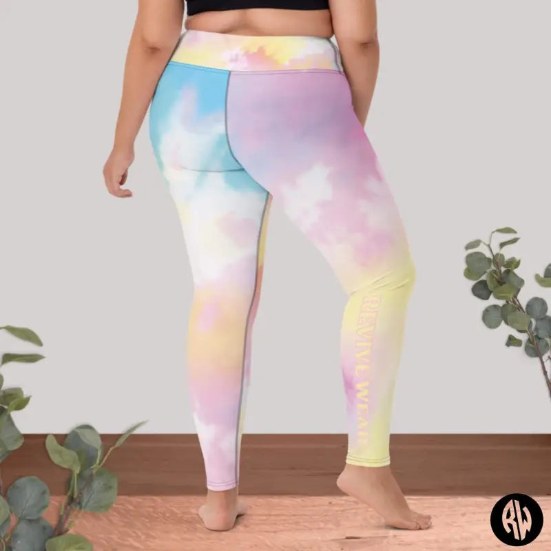 Colorful pastel high waisted tie-dye yoga leggings for stylish workouts
