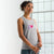 Gray sleeveless athletic tank top with a pink heart design.