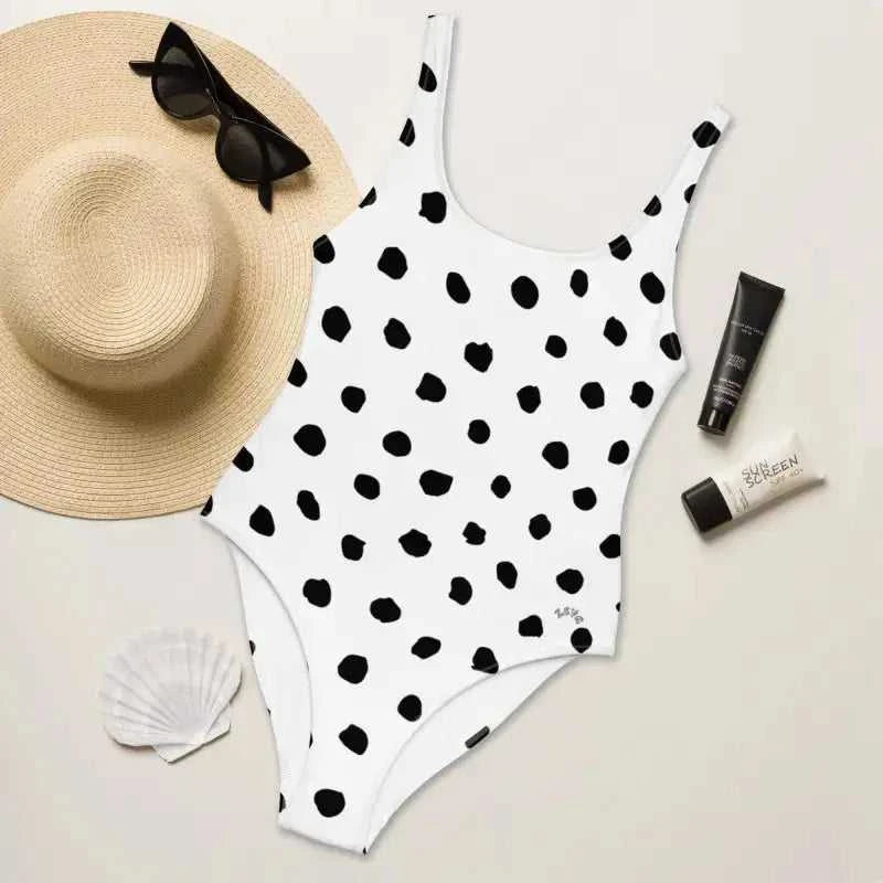 White polka dot swimsuit Dotty perfect for plus size activewear and pool days