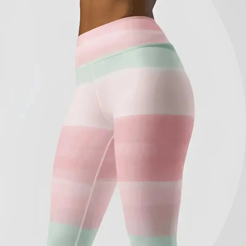Pastel Rainbow Striped Yoga Leggings for comfy, stylish striped yoga leggings look