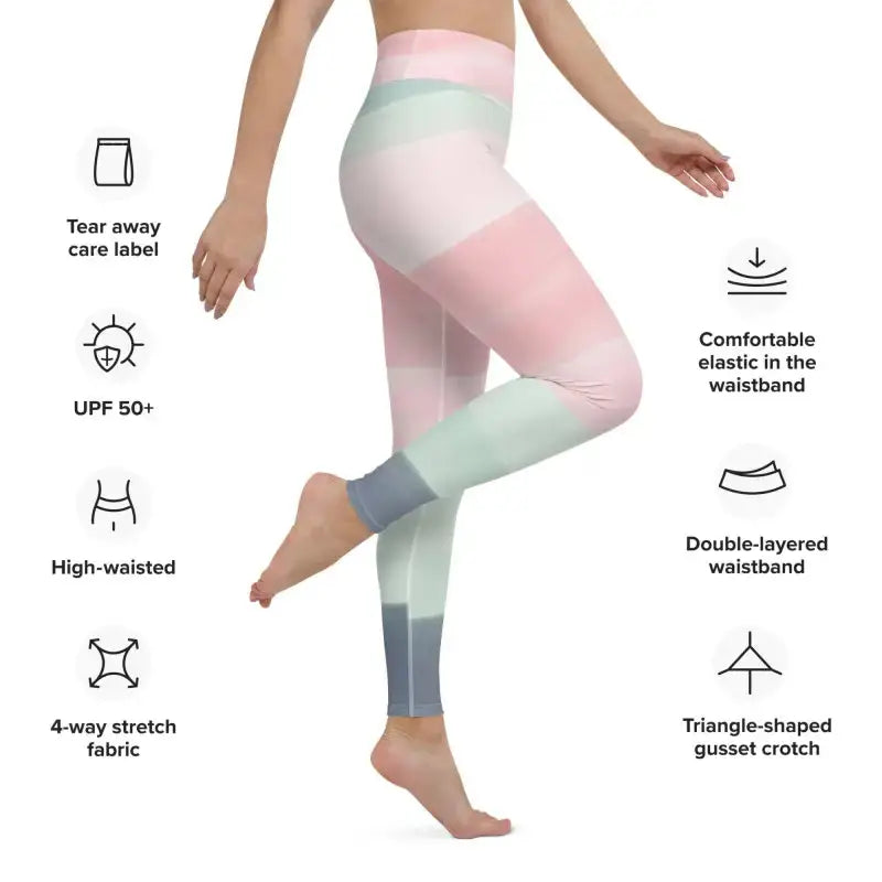 Pastel rainbow striped yoga leggings with high waist for comfortable workout style
