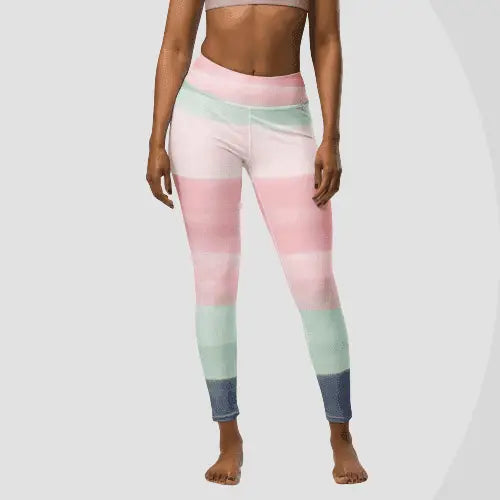 Pastel Rainbow Striped Yoga Leggings - Revive Wear     Pastel Rainbow Striped Yoga Leggings. Hand made, the raised waistband and a four-way stretch, these yoga leggings will withstand even the most demanding workouts.