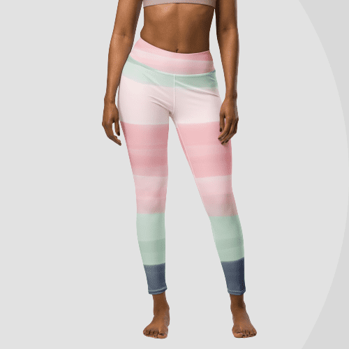 Pastel rainbow striped yoga leggings with high support waist band