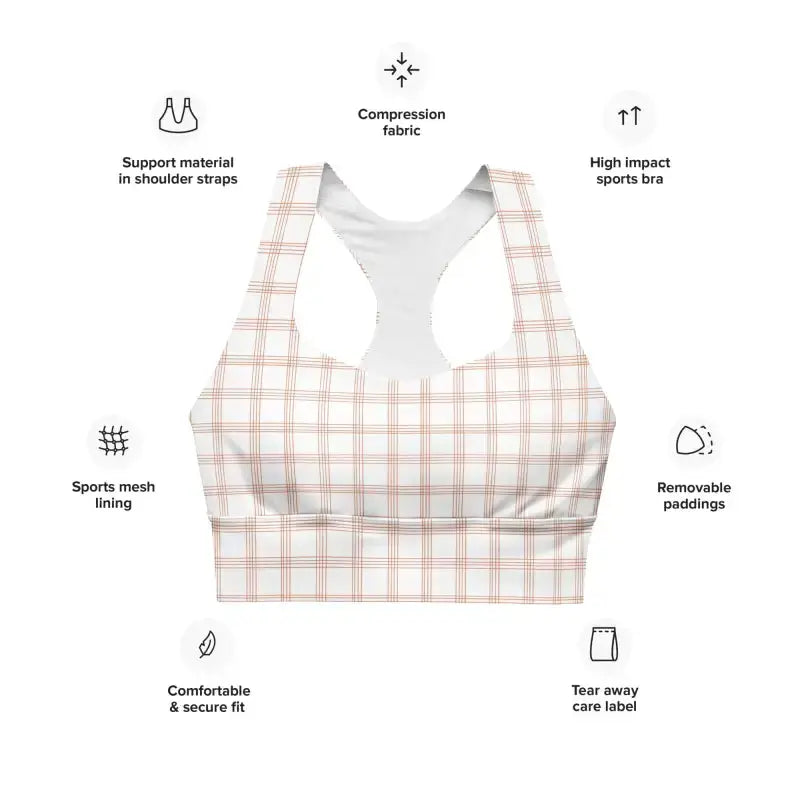 Plaid high-impact Pinstripe Recycled Longline Sports Bra for active workouts