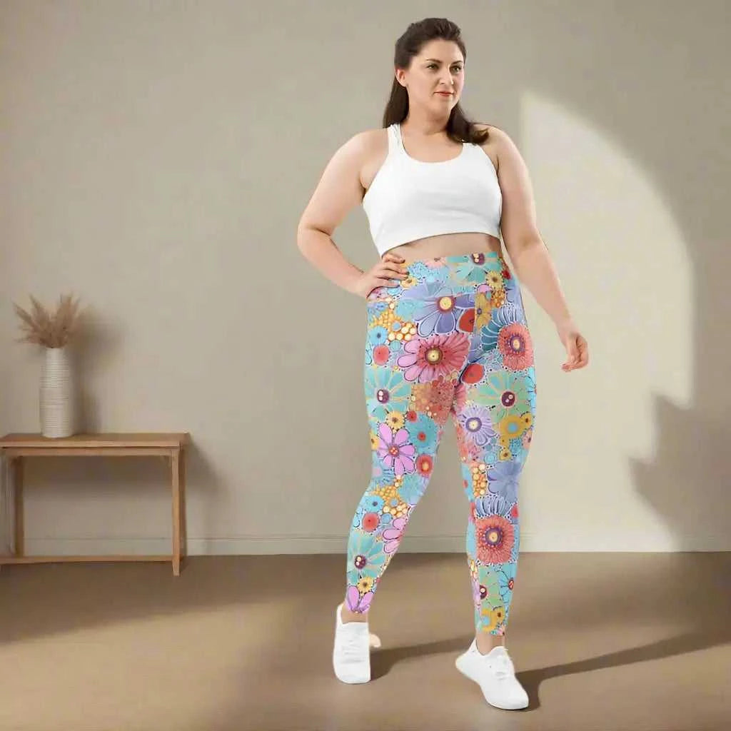 Floral patterned Plus Size Activewear Leggings with a comfortable high waistband