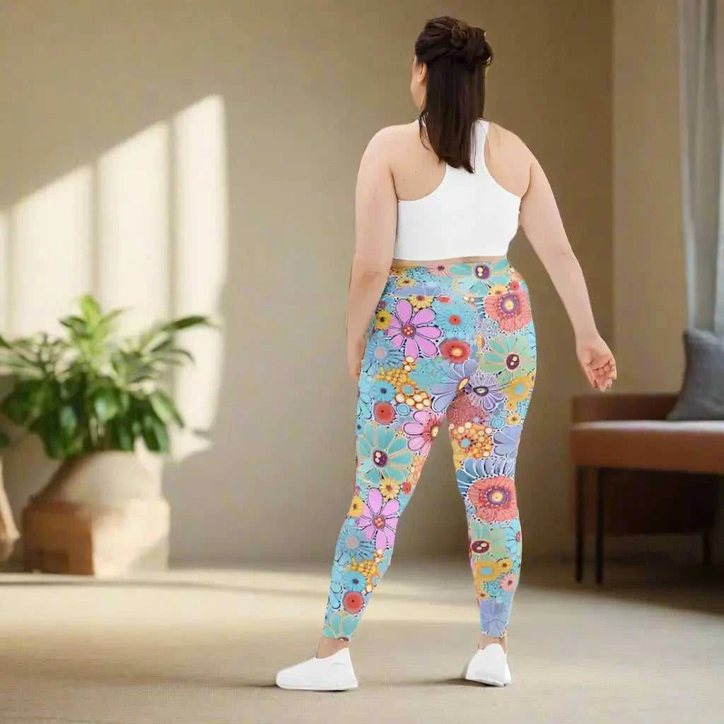 Floral patterned Plus Size Activewear Leggings with a comfortable high waistband