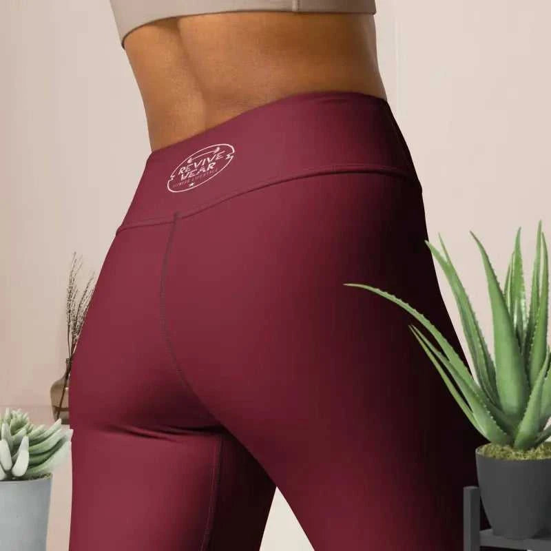 Maroon athletic leggings with red floral pattern from Red Floral Blossom Yoga collection