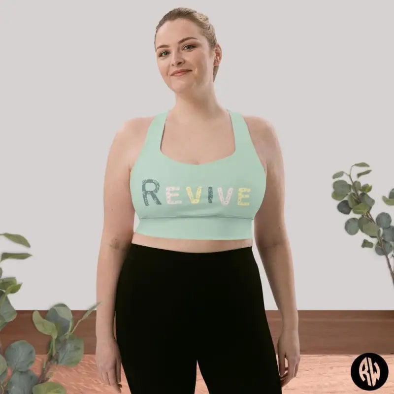 Revive Longline Sports Bra in Ocean Green - Revive Wear     Longline Sports Bra. Compression fabric, mesh lining, shoulder and breasts support. Shop at Revive Wear for special deal.