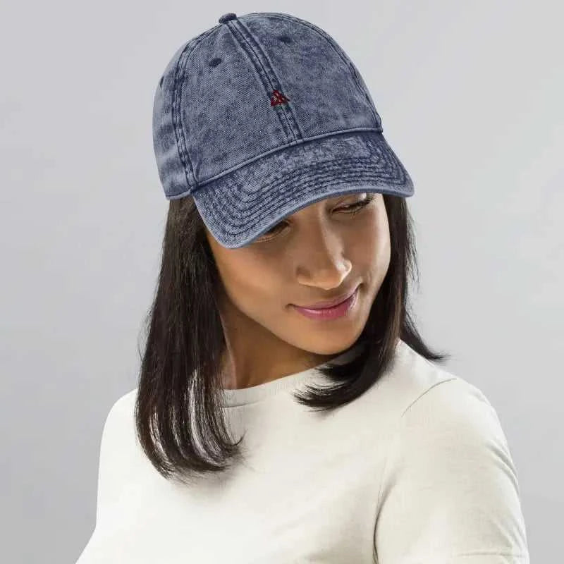 Vintage blue denim baseball cap perfect for workout leggings and casual runs