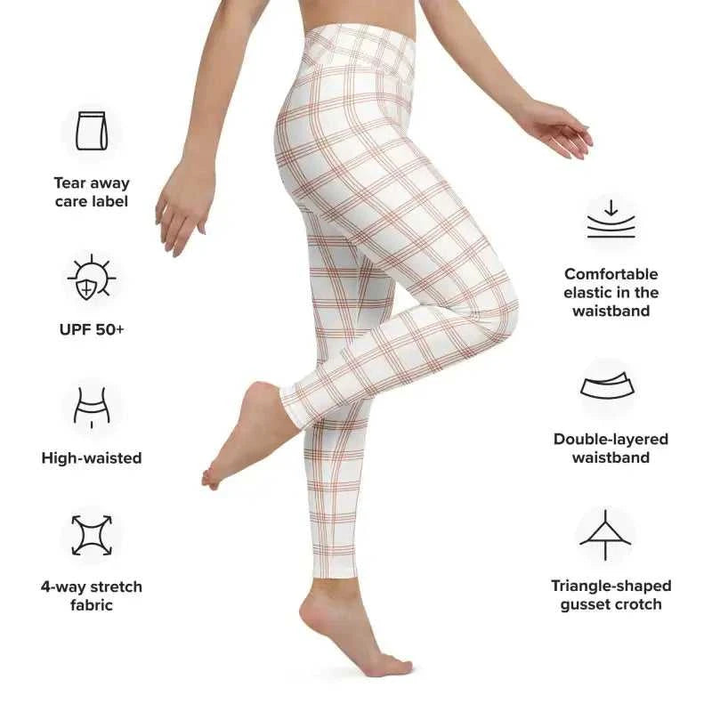 High-waisted plaid striped yoga leggings made with four-way stretch fabric for ultimate flexibility