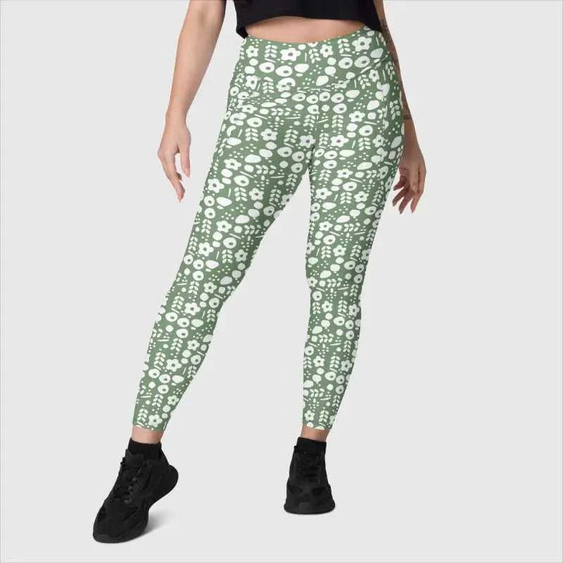 Floral patterned leggings with high waist support and side pockets for women