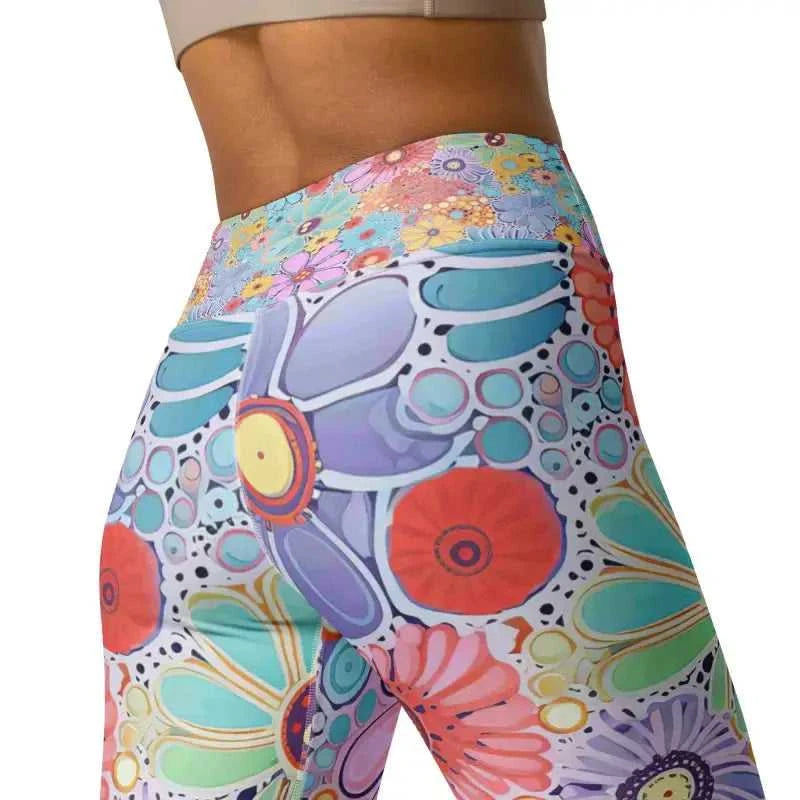 Floral patterned Yoga Flower Workout Leggings made from soft microfiber yarn