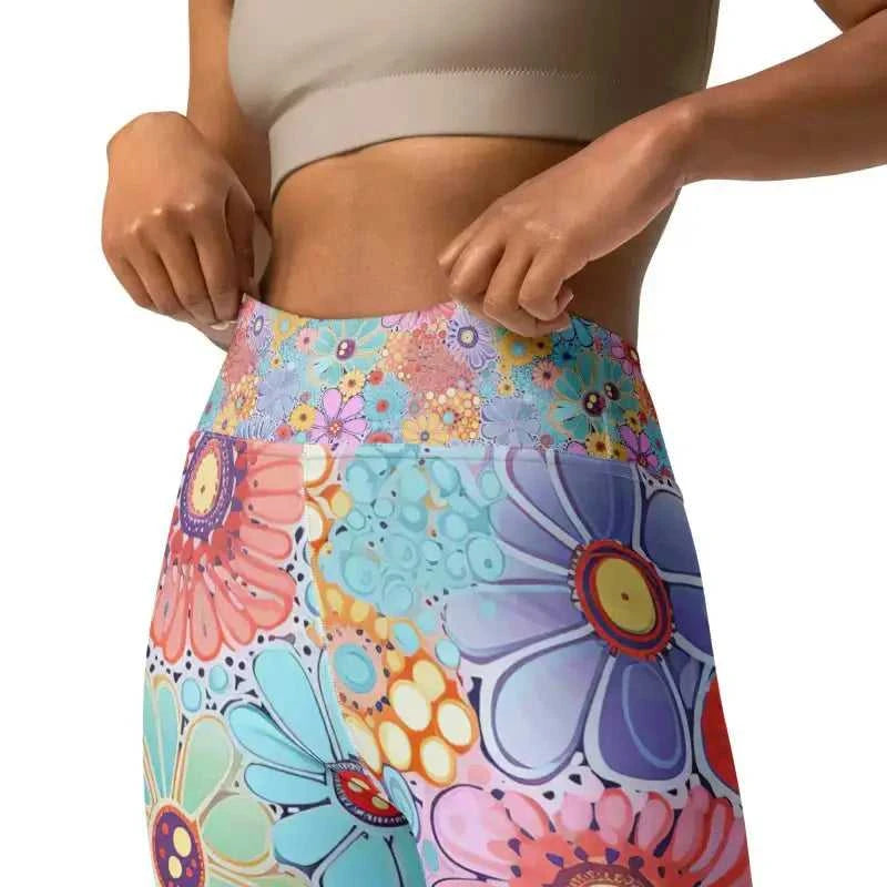 Floral patterned Yoga Flower Workout Leggings made from soft microfiber yarn