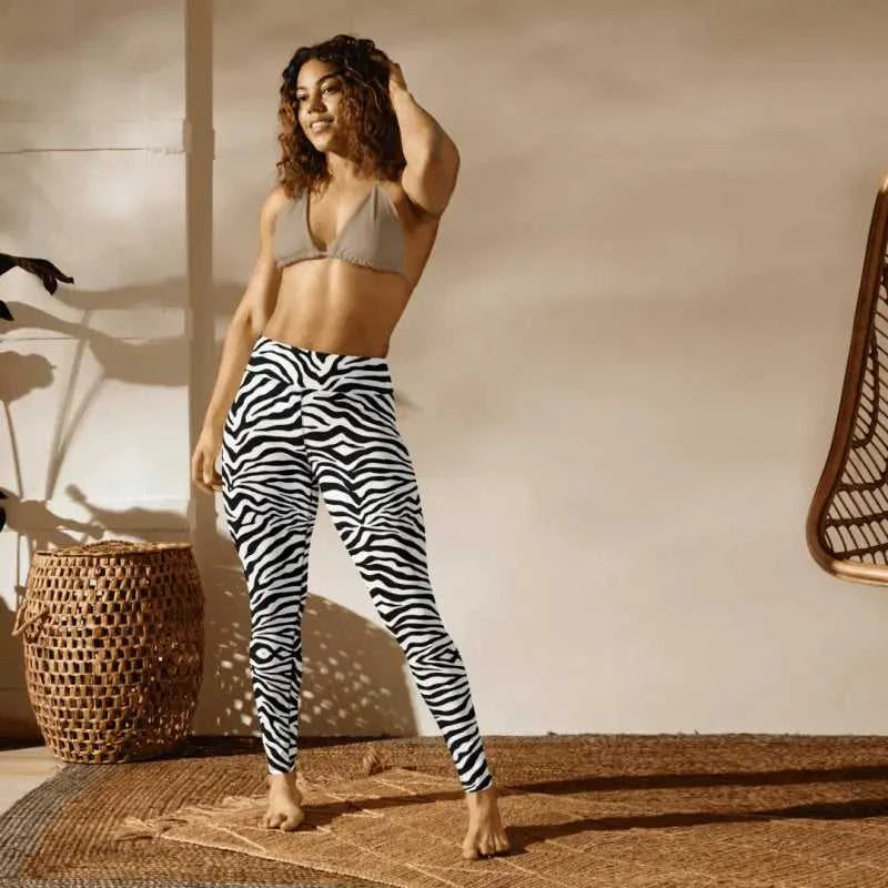 Zebra leggings showing off zebra-striped high waist workout leggings for style and comfort